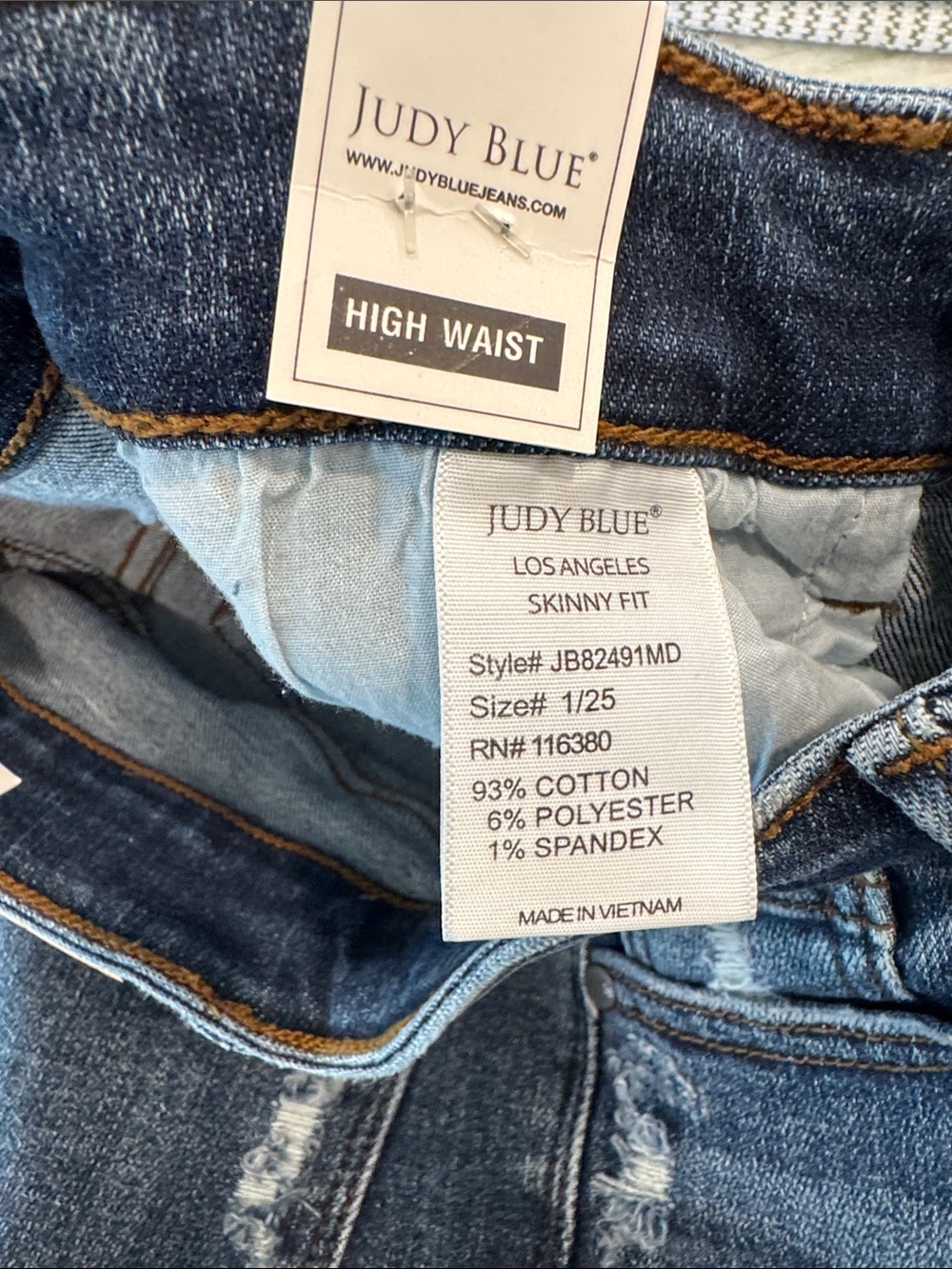 Judy Blue NWT Distressed High Waist Shark Bite Hem Skinny Fit 1/25 Cotton Denim - Picture 8 of 10